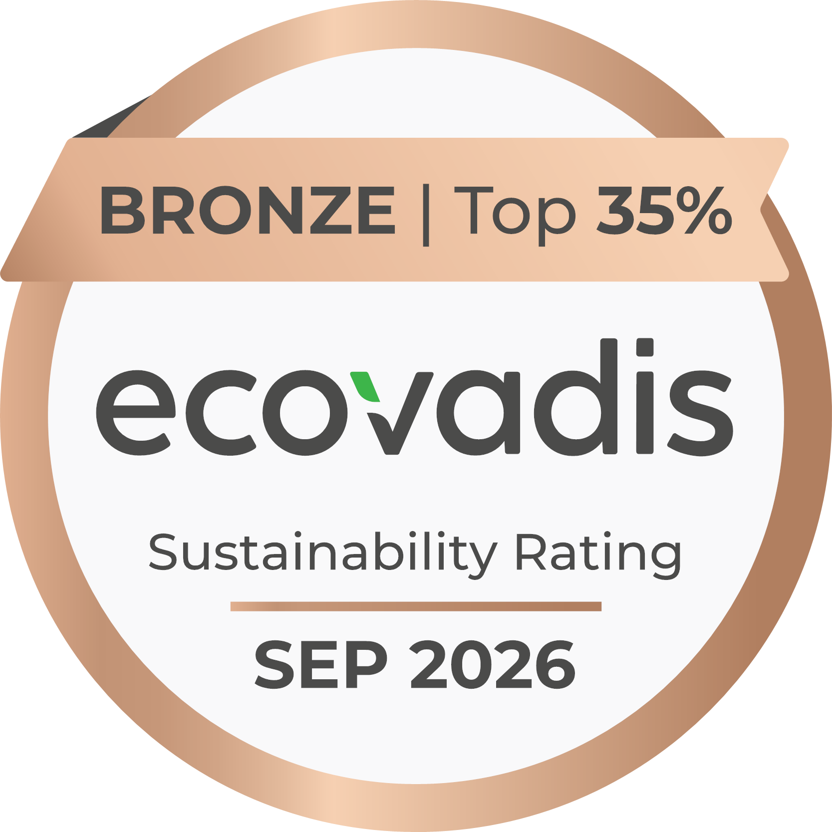 EcoVadis Bronze sustainability rating, top 35%, September 2026