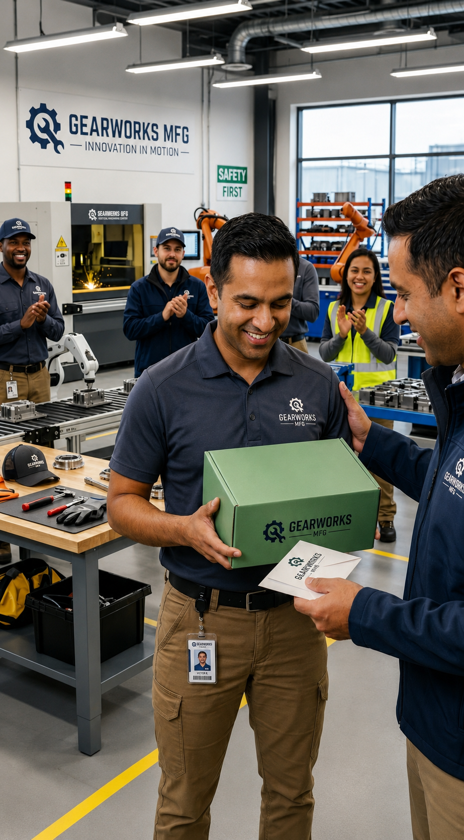 Employee opening a meaningful recognition kit