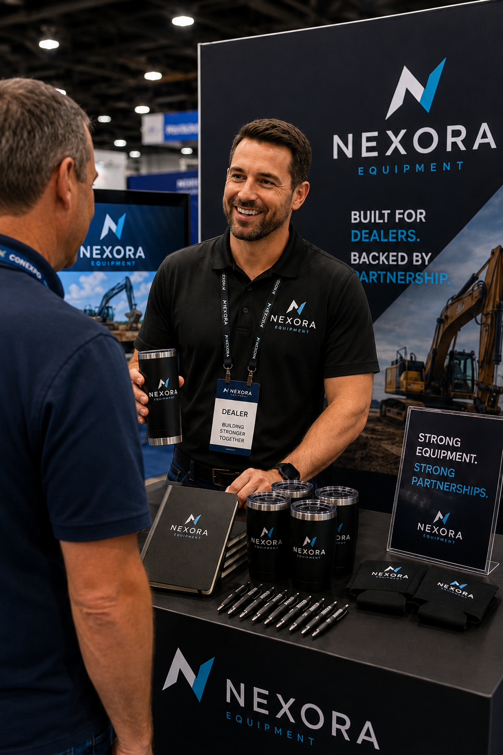 Field rep representing the brand with branded apparel and materials