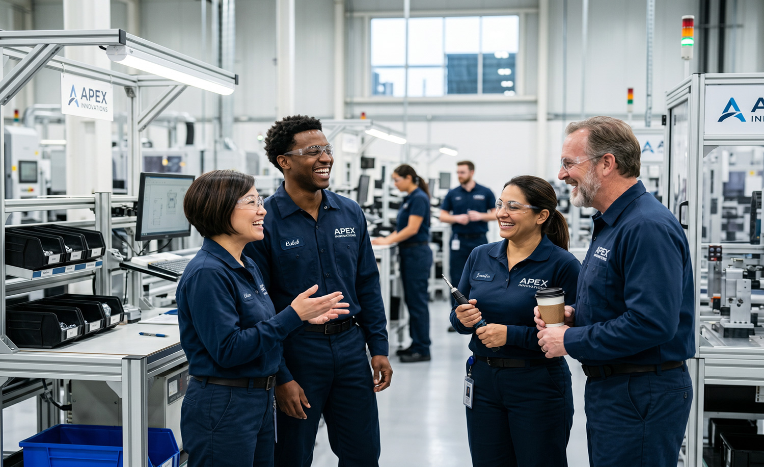 Team in branded workwear on the job
