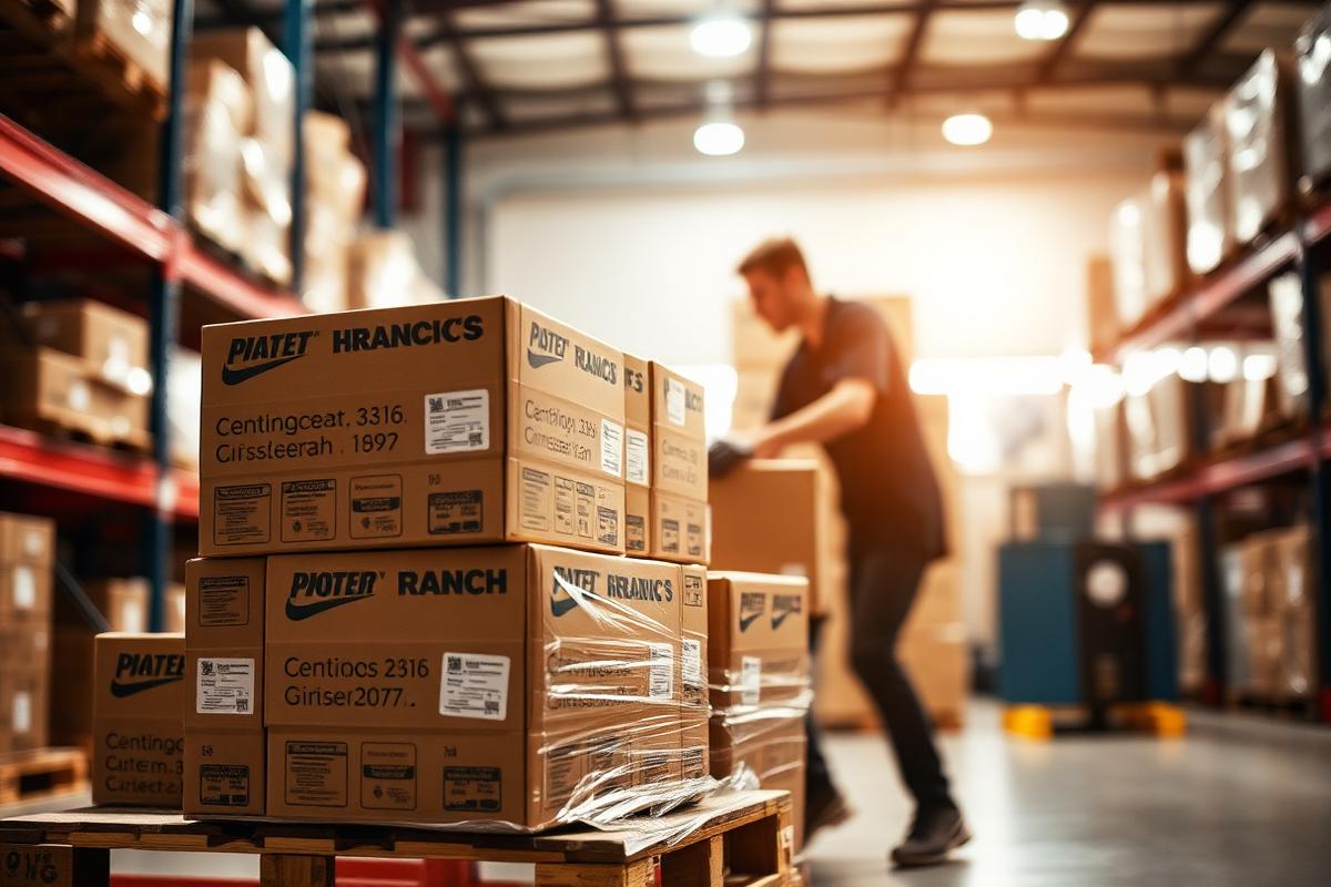 Branded kits palletized for branch shipment in a distribution warehouse